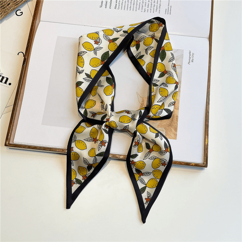 fruit print imitation silk scarf, view 4 - MRSLM
