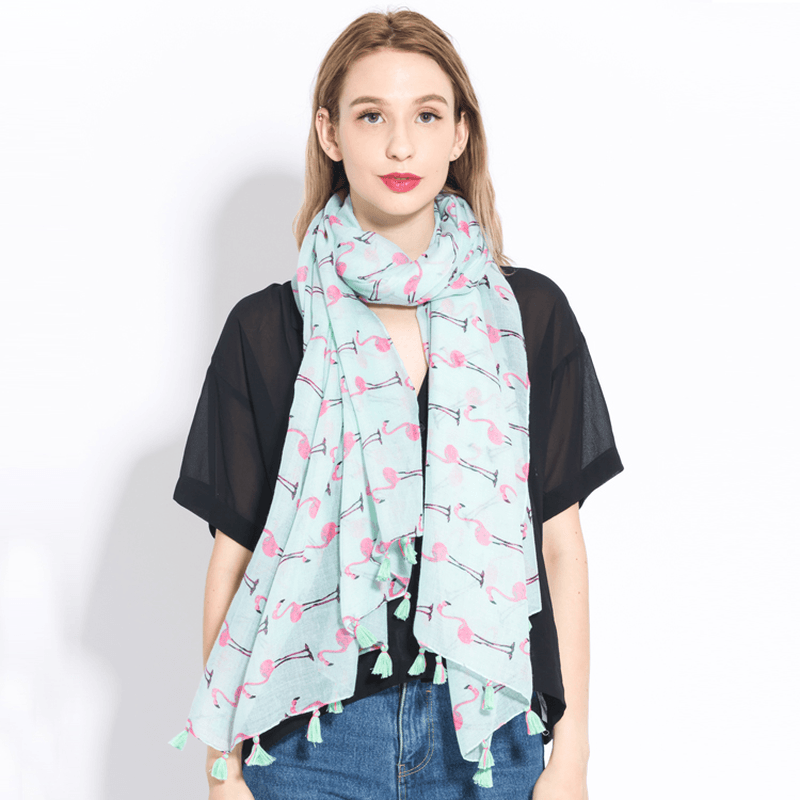 Long Cotton and Linen Flamingo Scarf - MRSLM