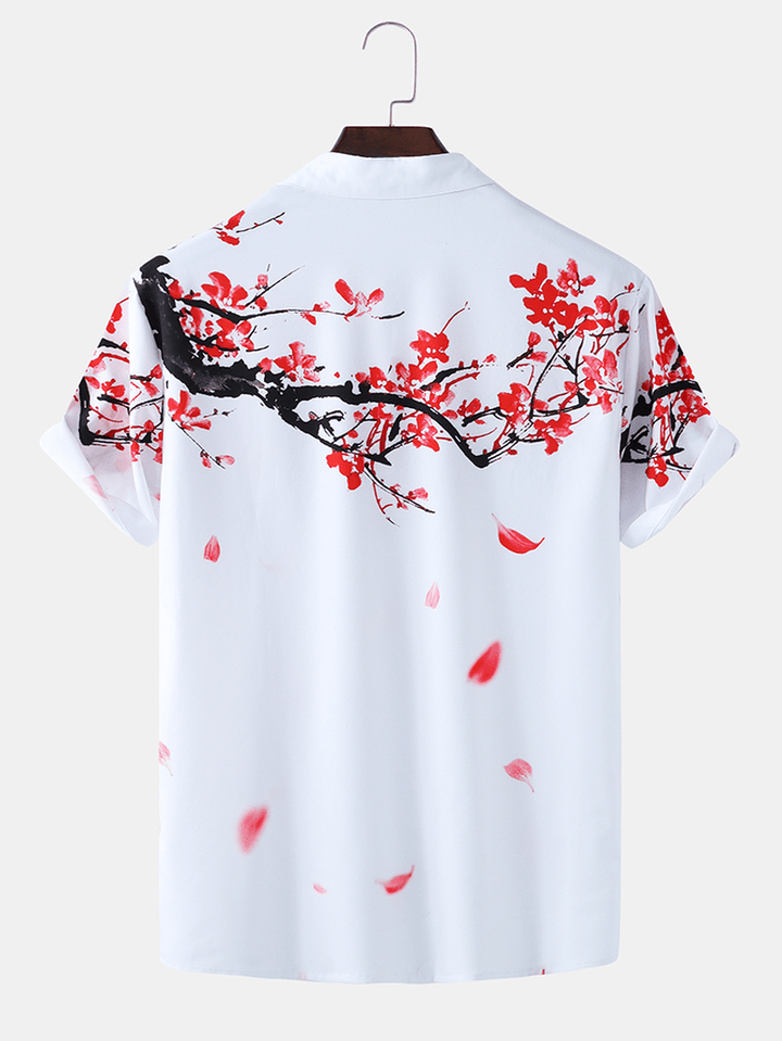 Mens Casual Flower Print Short Sleeve Shirts - MRSLM