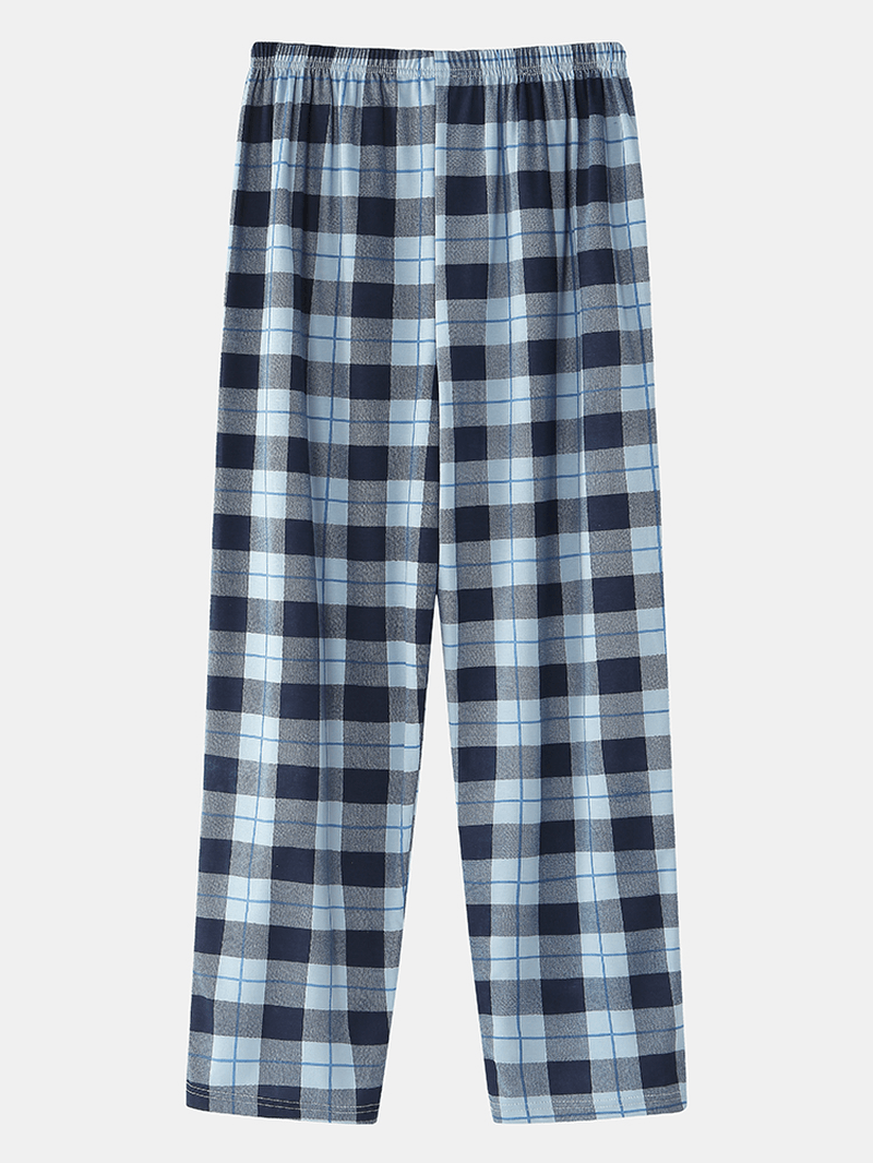 Mens round Neck Long Sleeve Pullover Palid Elastic Waist Pocket Pants Home Pajama Set - MRSLM