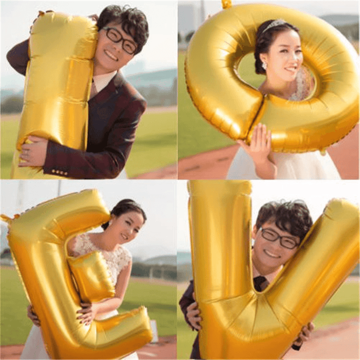 4Pcs Gold Silver LOVE Set Mylar Foil Balloons for Birthday Wedding Party Home Decorations - MRSLM