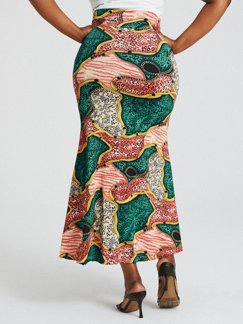 African Style Ethnic Print Buttocks High Waist Bodycon Long Skirt - MRSLM