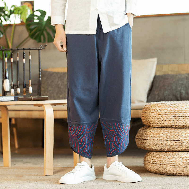 Linen Solid Color Mid-Waist Loose Fashion Straight-Leg Pants - MRSLM