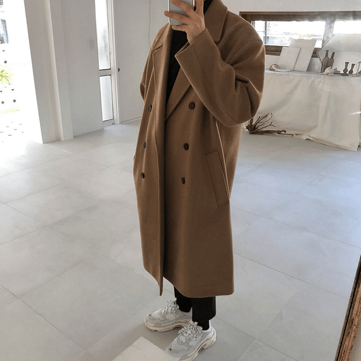 Men'S Mid-Length Loose Casual Thick Windbreaker Woolen Coat - MRSLM