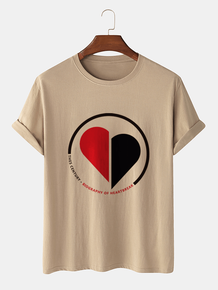 Mens 100% Cotton Heart Shape Cartoon Crew Neck T-Shirts - MRSLM
