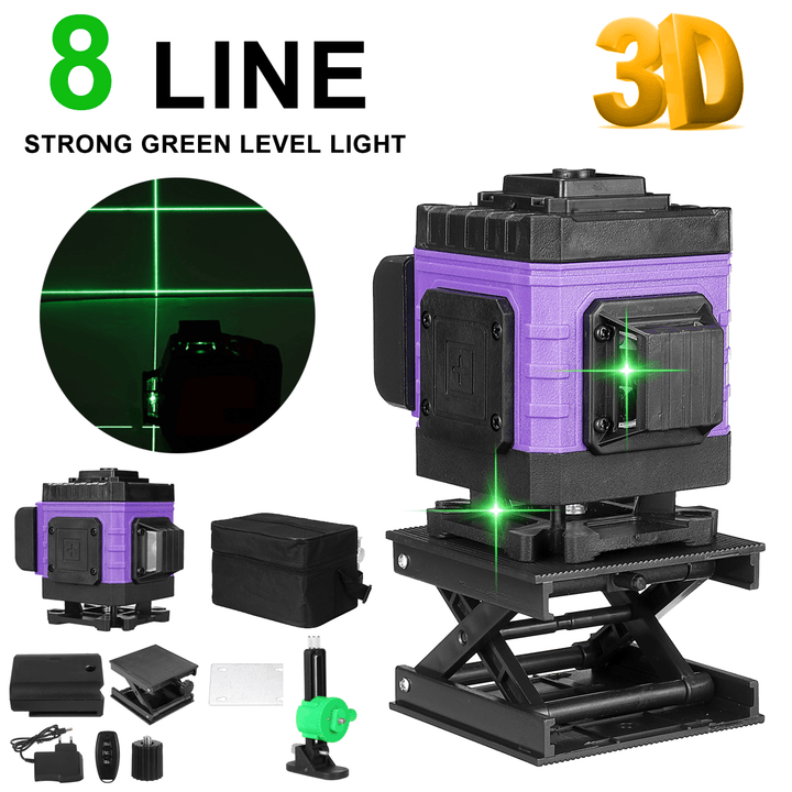 8/12/16 Lines 4D 360° Horizontal Vertical Cross Green Light Laser Level Self-Leveling Measure Super Powerful Laser Beam - MRSLM