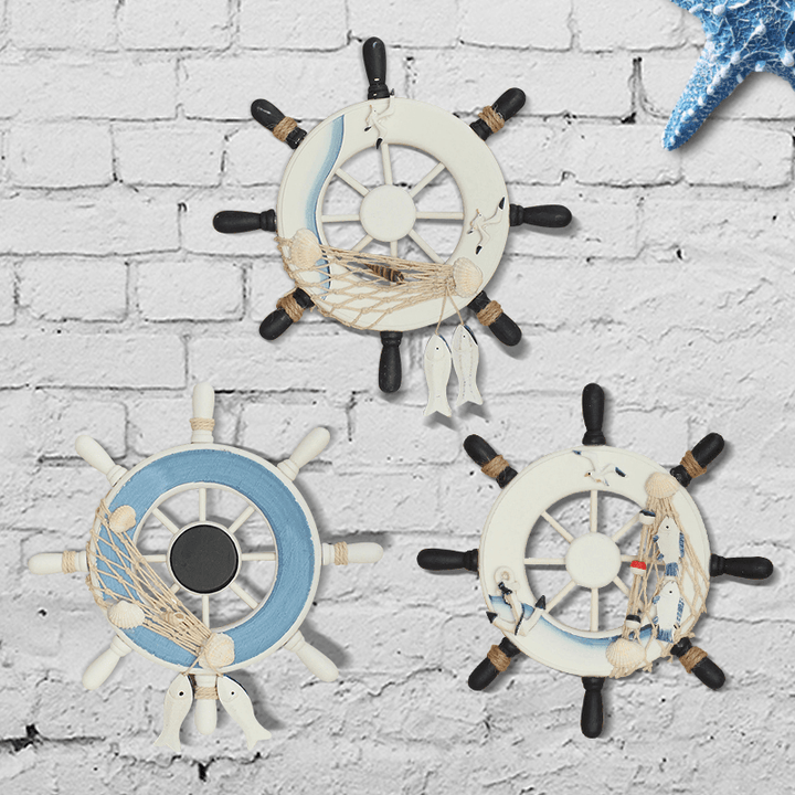 Wood Boat Ship Wheel Rudder Nautical Decoration Beach Home Wall Hanging Decorations - MRSLM