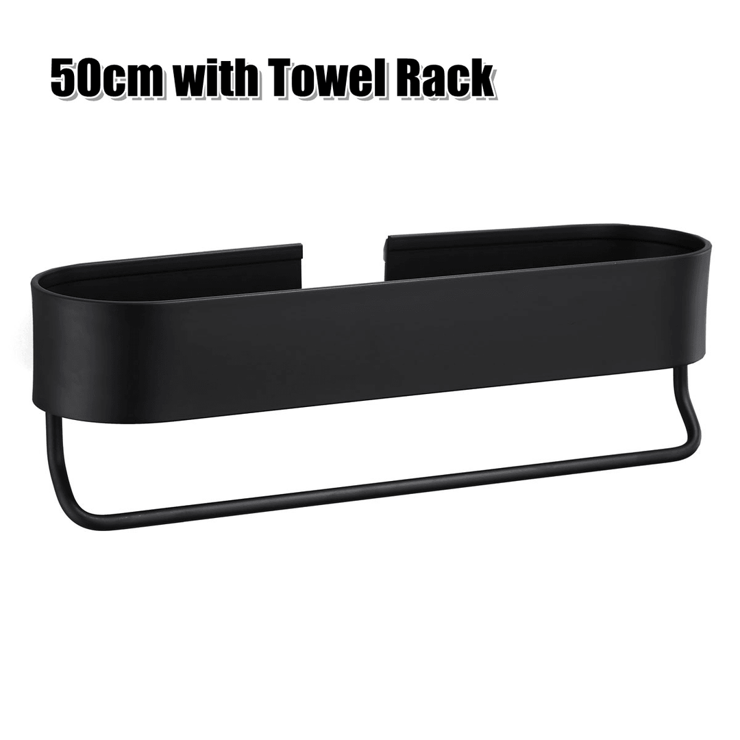 Black Bathroom Shelf 30-50Cm Kitchen Wall Shelves Basket Storage Rack Towel Bar - MRSLM