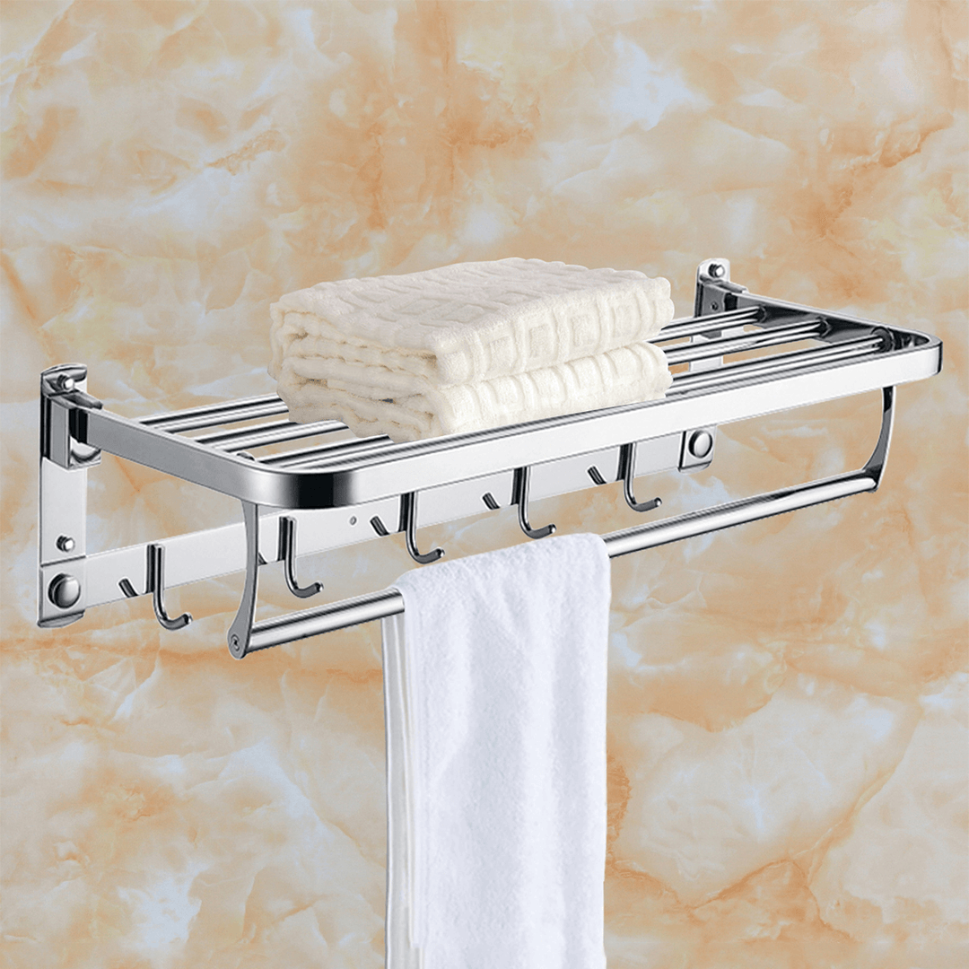 Bakeey 304 Stainless Steel Double Towel Rail Rack Shelf Wall Mounted Bathroom with 5 Hook - MRSLM