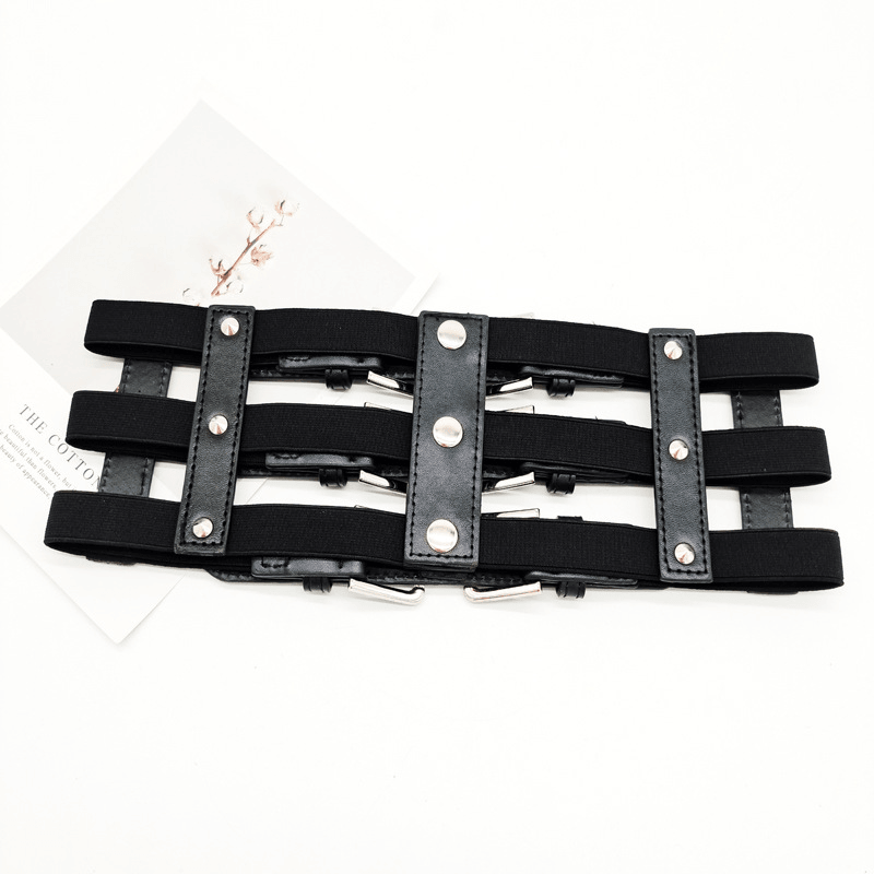 Women'S Super Wide Belt Hollow Rivet Decorated Elastic Waist - MRSLM