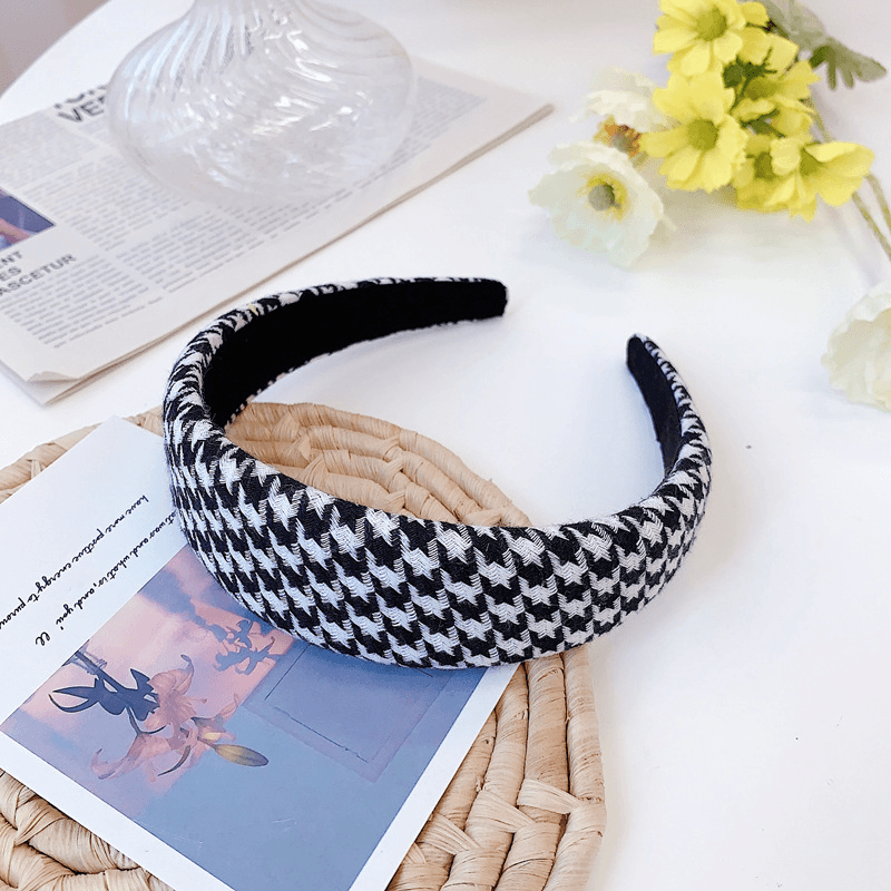 Houndstooth Sponge Headband Fashion Wide Edge Fabric - MRSLM