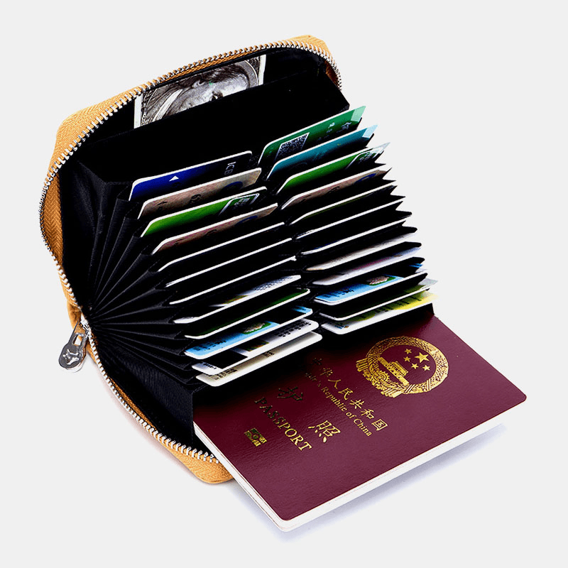 Women Genuine Leather RFID Anti-Theft Organ Design Milti-Card Slot Card Bag Card Holder Wallet - MRSLM
