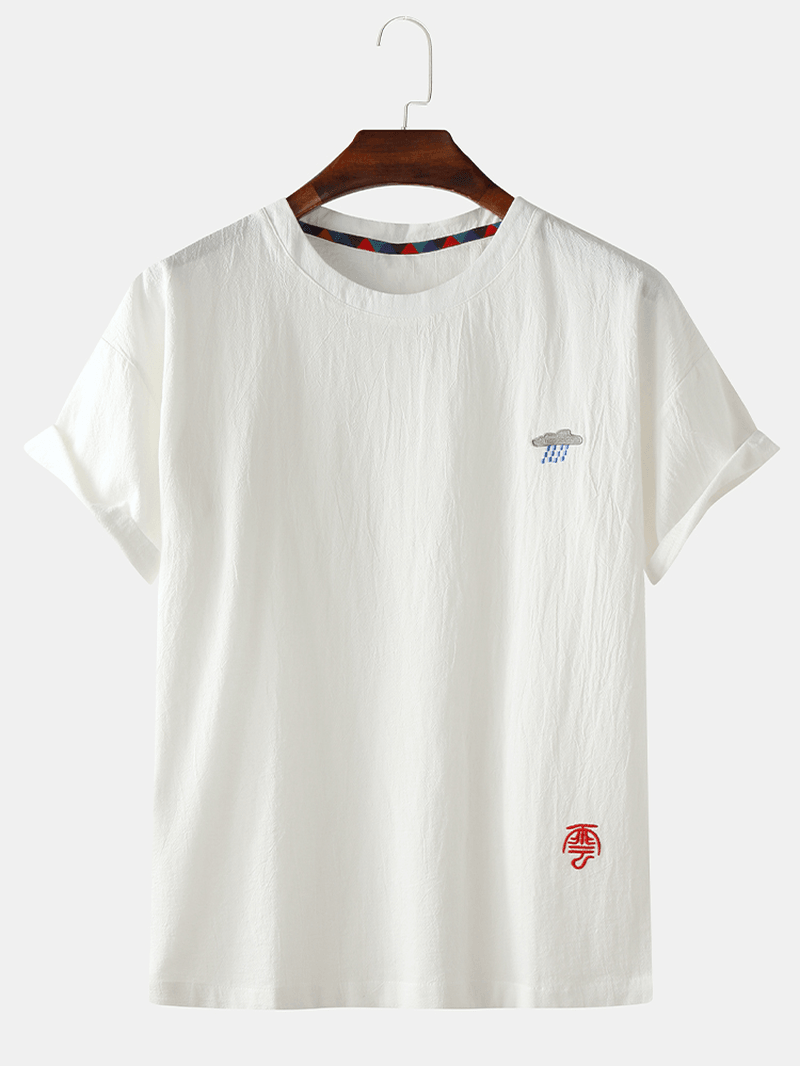 Mens Fashion Little Cloud Cartoon Embroidery Breathable O-Neck Casual T-Shirts - MRSLM