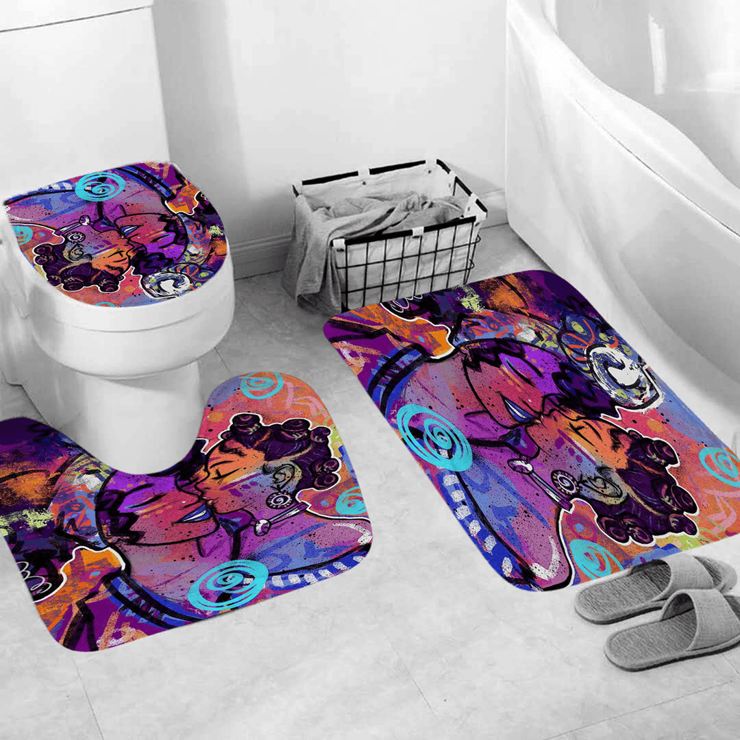 Bathroom Shower Curtain Bath Mat Toilet Cover Rug Decor Set Non Slip Waterproof - MRSLM
