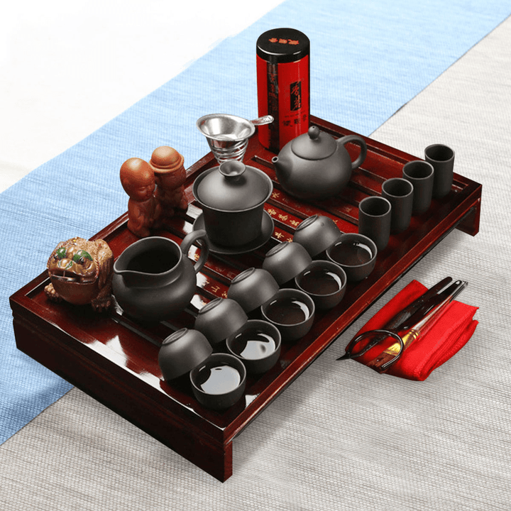 Chinese Kung Fu Tea Making Tools Tea Set Porcelain Teapot Pot Cup Elegant Kettle Wood Holder Tray - MRSLM