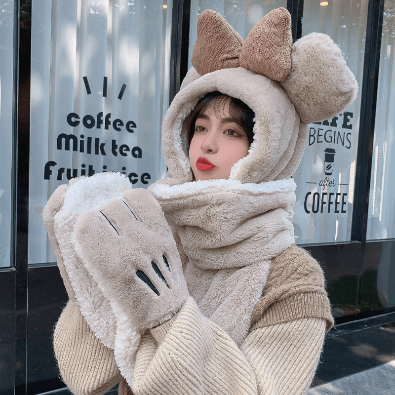 butterfly plush hat scarf gloves set, view 7 - MRSLM