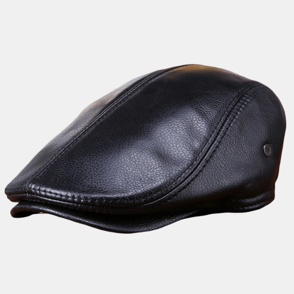 Men Vintage Genuine Leather Beret Caps Outdoor Caps Adjustable - MRSLM