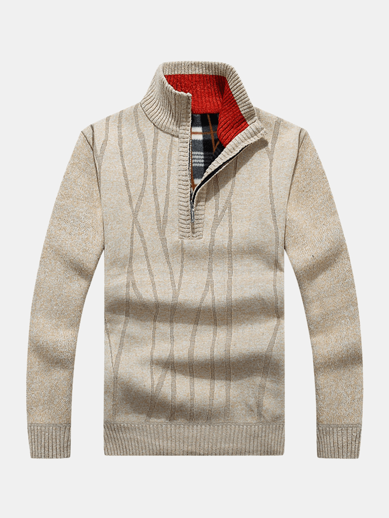 Mens Solid Color Half Zipper Front Warm Knitted Sweaters - MRSLM