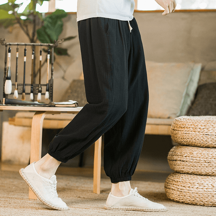 2021 Spring New Men'S Cotton Hemp Chinese Style Loose Casual Pants Young Men'S Elastic Leggings Men'S Wholesale - MRSLM