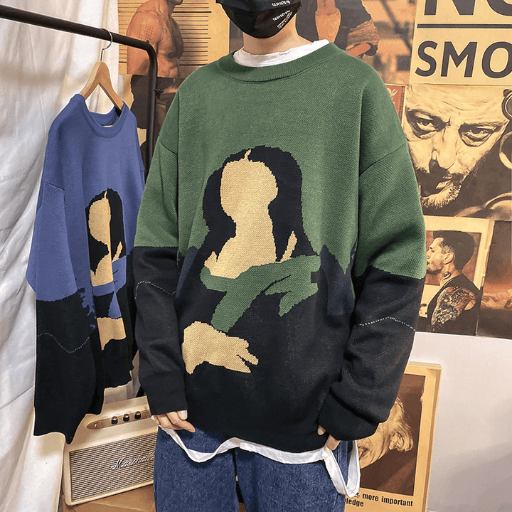 Couple Retro Cartoon Sweater Autumn and Winter Korean Loose Student Thickening Youth Trend Sweater Men - MRSLM