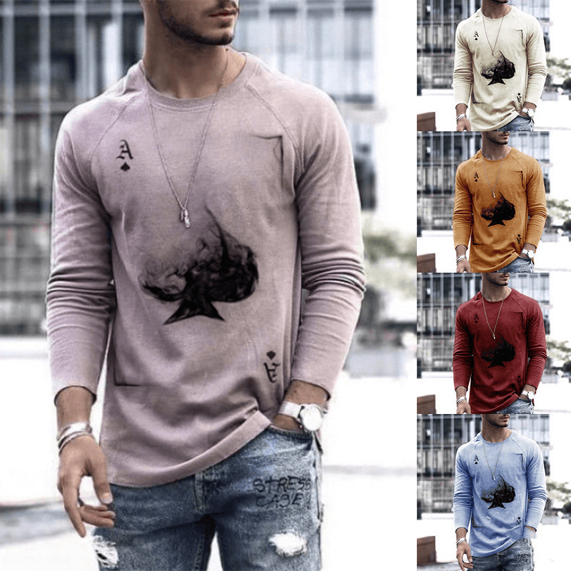 Fashion Poker Printed Top Men'S round Neck Long Sleeve - MRSLM