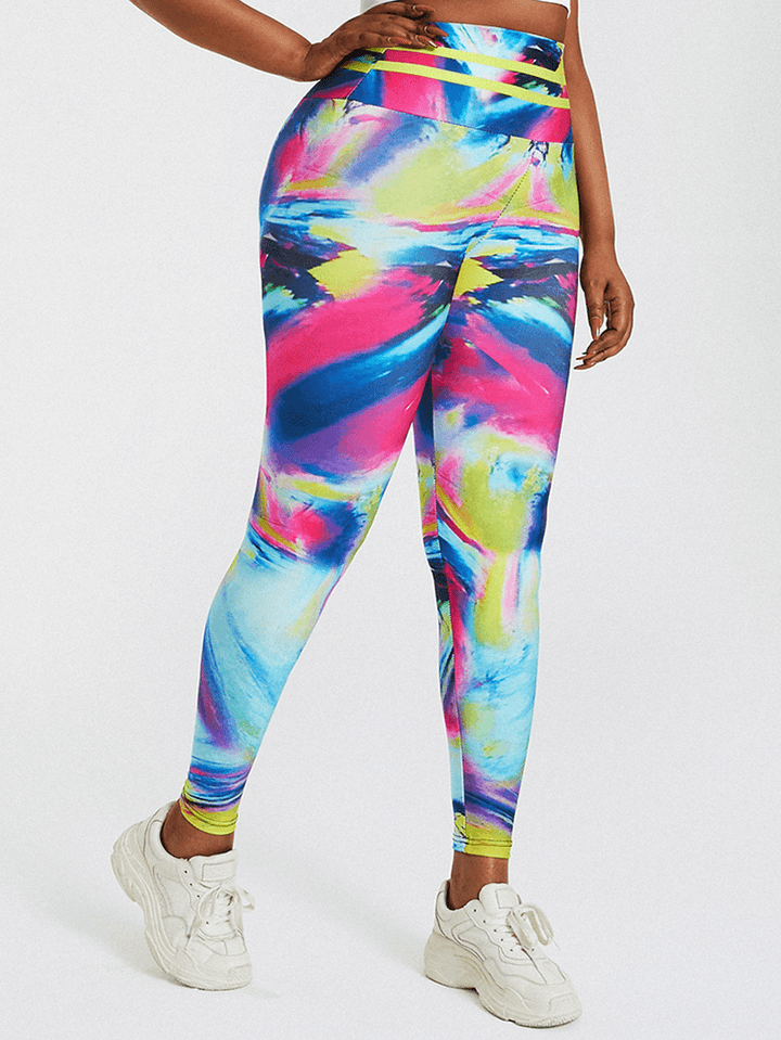 Abstract Tie Dye Print High Waist Bodycon Women Sport Yoga Leggings - MRSLM