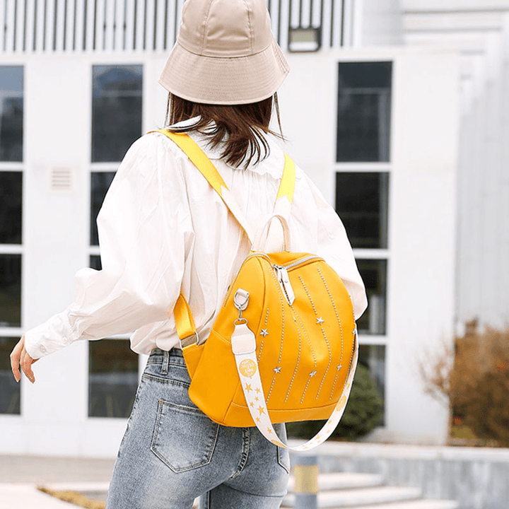 Women Star Rivet Waterproof Multi-Carry Handbag Shoulder Bag Backpack - MRSLM