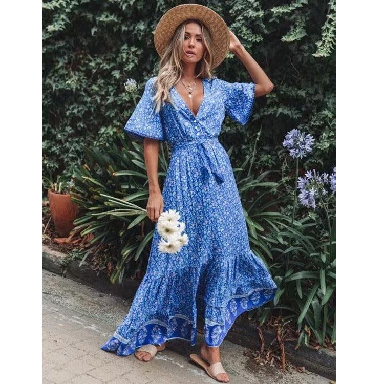 Bohemian V-neck long dress, view 2 - MRSLM