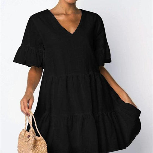 v-neck short sleeve skirt dress, view 4 - MRSLM