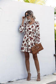 polka dot flower bubble lantern sleeve dress, view 3 - MRSLM