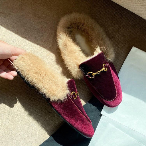 women's faux rabbit fur velvet slippers, view 3 - MRSLM
