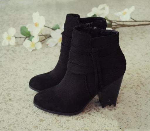 women's suede side zipper chunky heel boots, view 4 - MRSLM