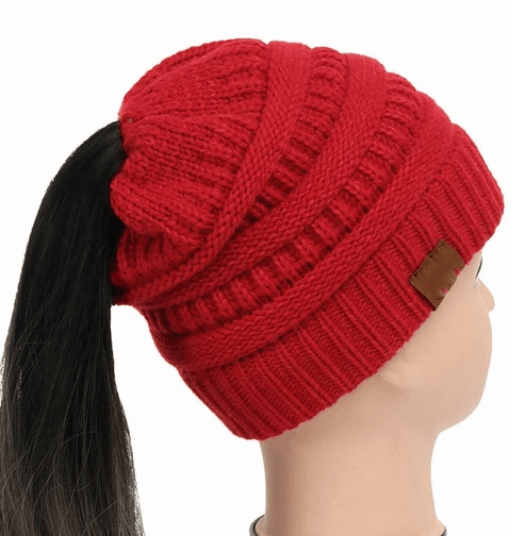 High Bun Ponytail Beanie Hat Chunky Soft Stretch Cable Knit Warm Fuzzy Lined Skull Beanie Acrylic Hats Men And Women - MRSLM