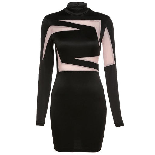 Long sleeve round neck contrast hip dress, view 3 - MRSLM