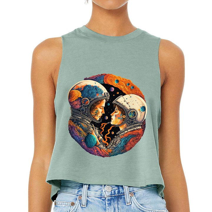 Love Astronaut Racerback Cropped Tank - Fantasy Women's Tank - Art Tank Top - MRSLM
