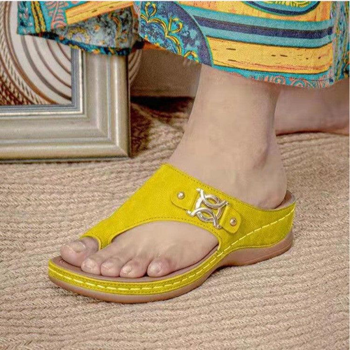 Large Size Sandals Women Summer Casual Flip Flops Wedge Heel Metal Decorative Women's Shoes - MRSLM