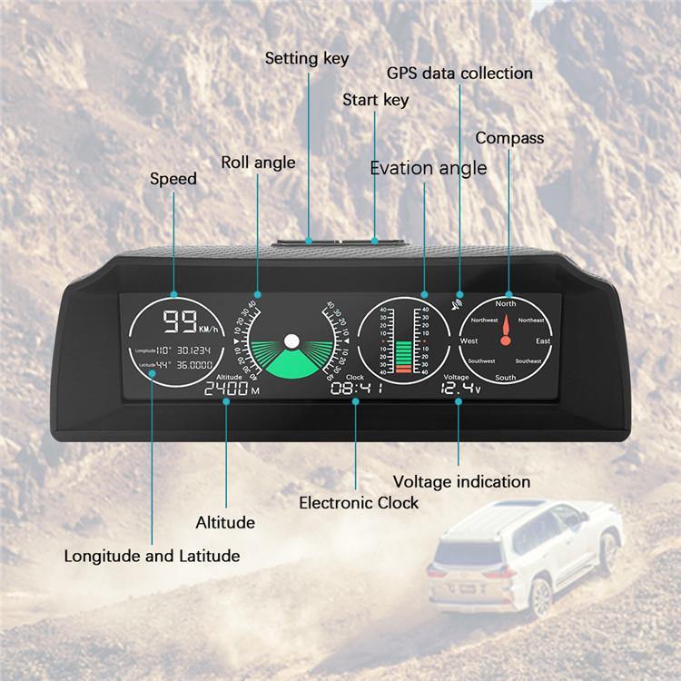 GPS GO 2 Universal Car HUD Monitoring Speed Level Gradient Compass (Black) - MRSLM