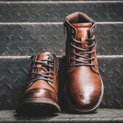 Men's vintage PU leather combat boots, view 3 - MRSLM