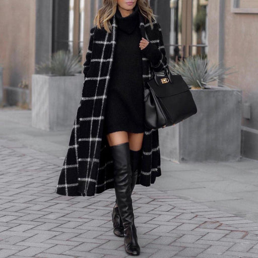 women's long plaid coat with belt - MRSLM
