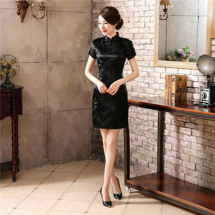 Women's plum blossom short cheongsam modified traditional Chinese style robe dress - MRSLM