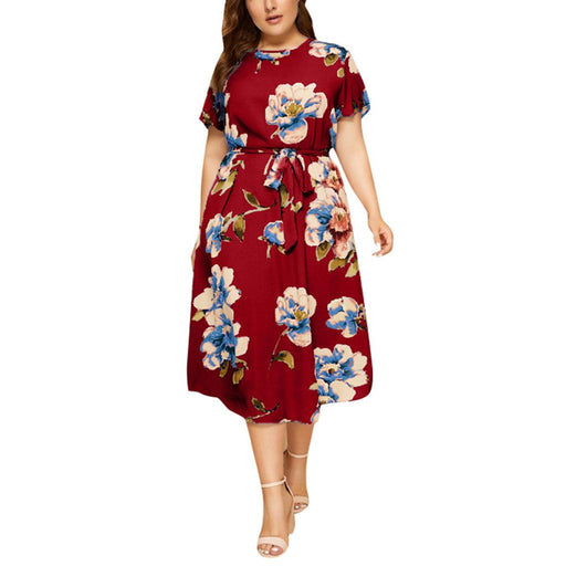 round neck printed chiffon dress - MRSLM