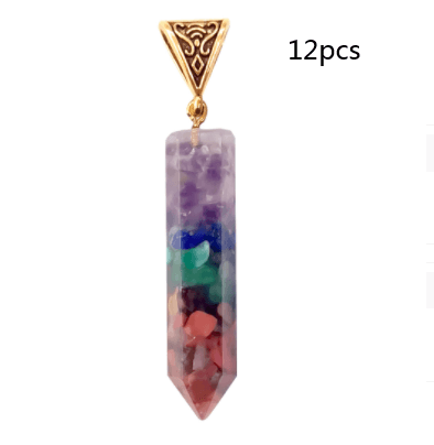 Seven Chakra Natural Crushed Stone Hexagon Column Necklace Aura Pendant - MRSLM