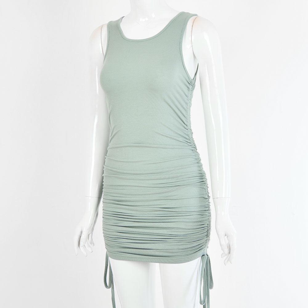 Drawstring Pleated Sexy Bag Hip Vest Dress