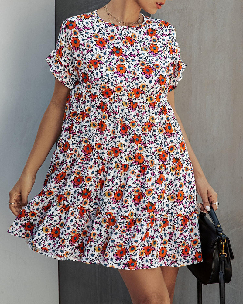 leopard print round neck short sleeve loose dress, view 6 - MRSLM