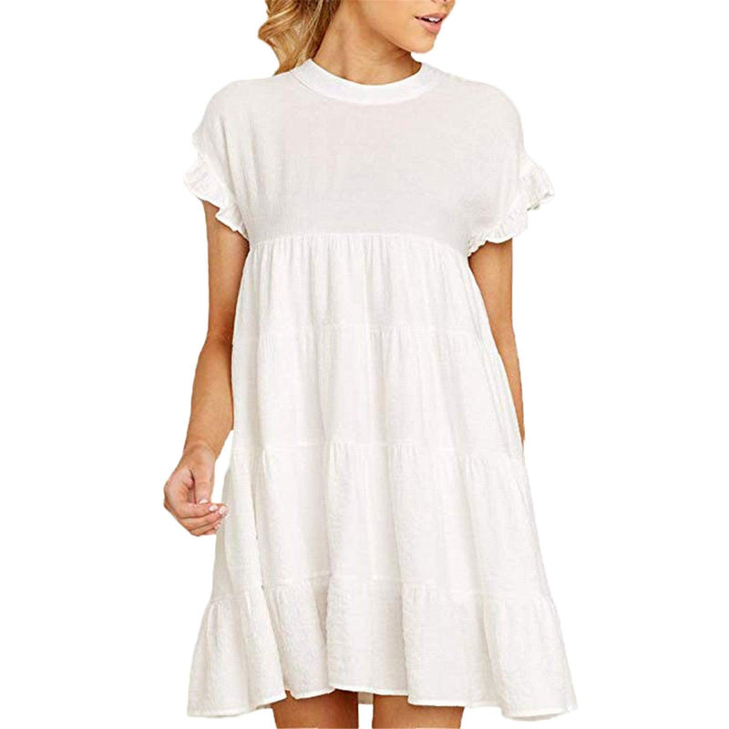 Women's round neck pleated stitching dress, view 5 - MRSLM