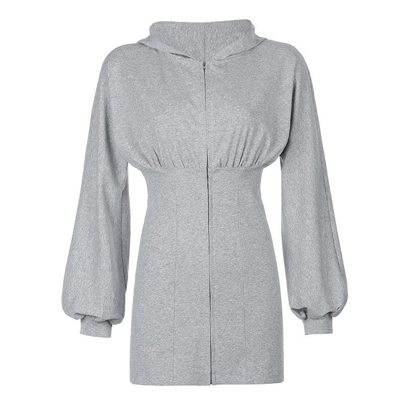 Pleated Drawstring Long Sleeve Dress