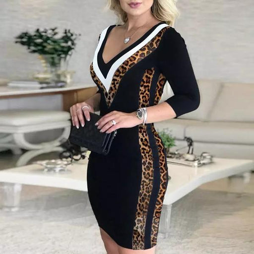 Slim V-neck bodycon dress, view 3 - MRSLM