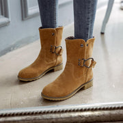 High-top flat round toe belt buckle mid-boots, view 5 - MRSLM