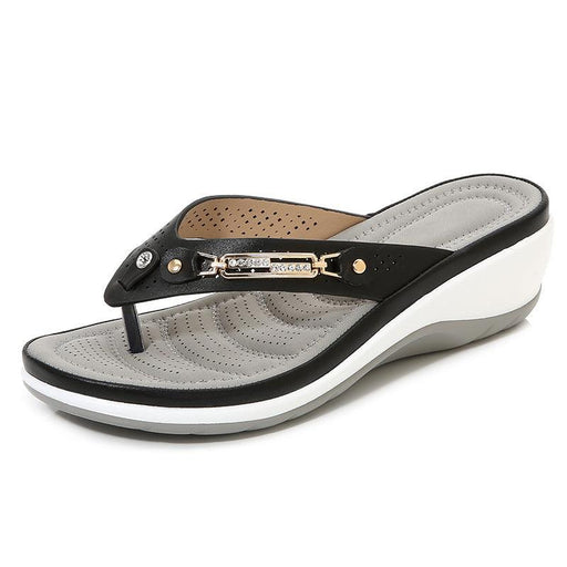 Women's metal buckle wedge sandals, view 4 - MRSLM