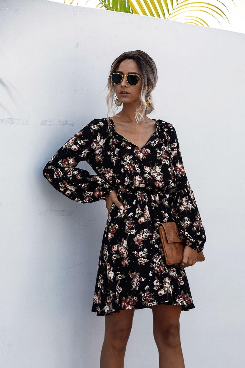polka dot flower bubble lantern sleeve dress, view 2 - MRSLM